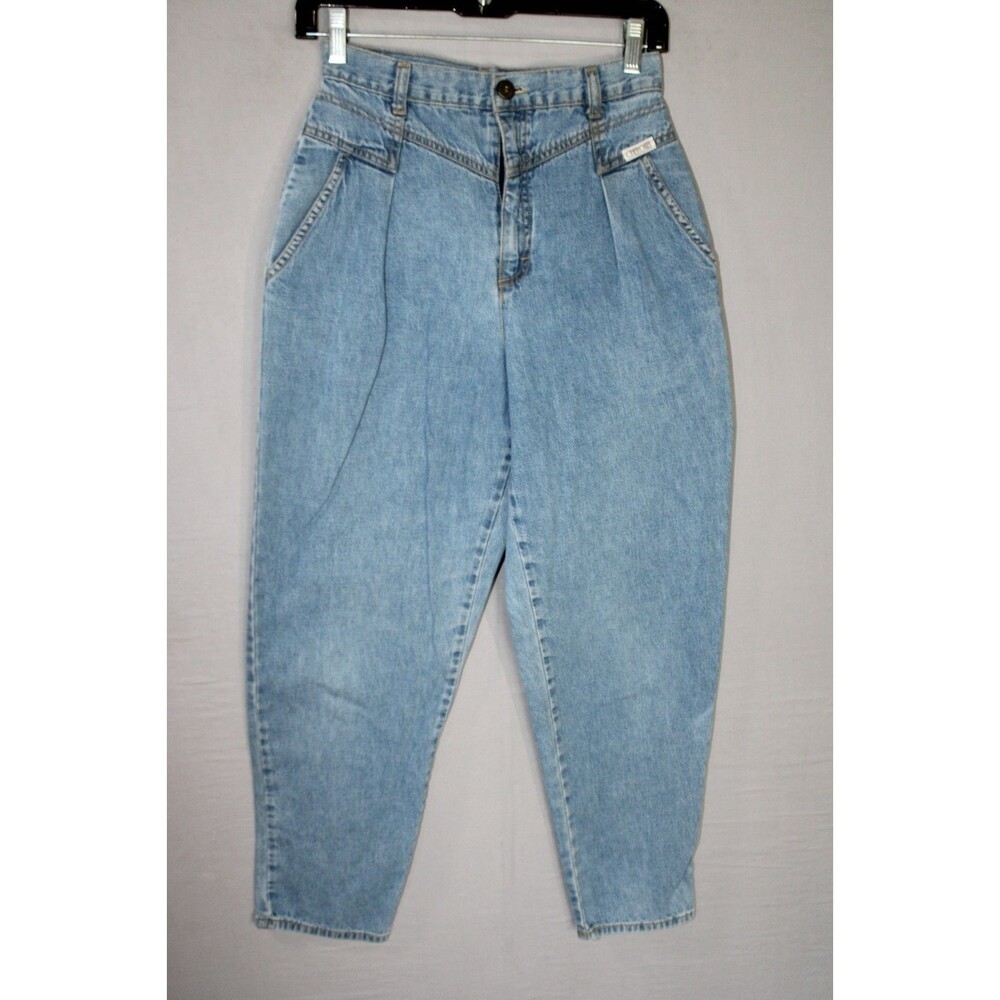Cherokee Med wash Hi-Rise Denim Mom Jeans 6P Pleated Petite Made In USA Vintage